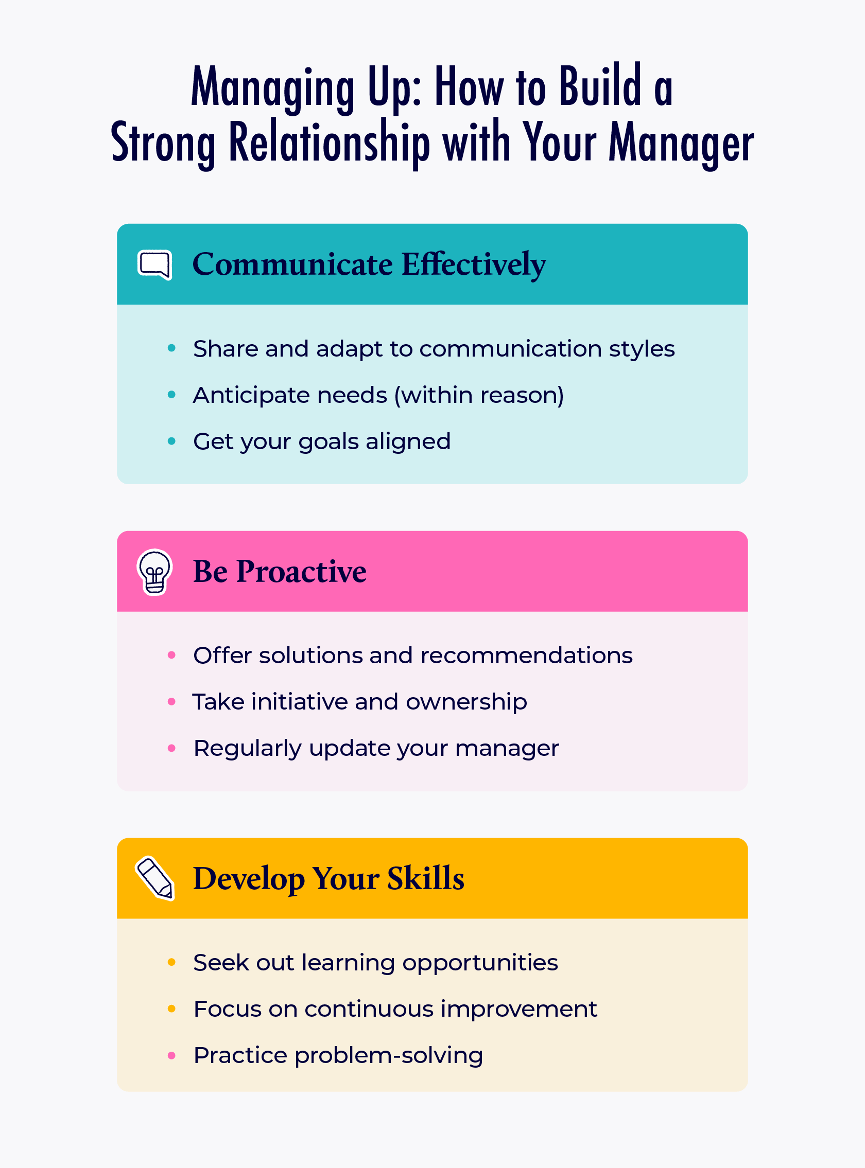 examples of managing up: How to build a strong relationship with your manager.